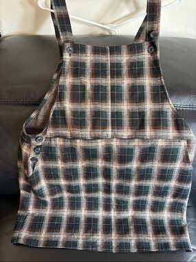 SO Green and Brown Plaid Pinafore Dress